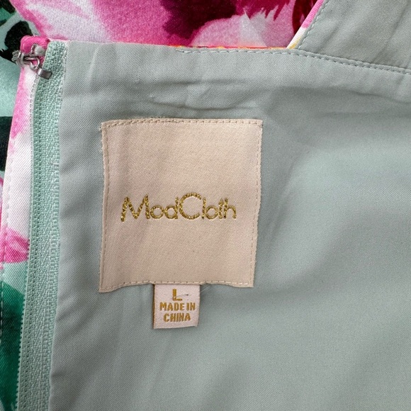 Modcloth Elegance My Way Fit & Flare Swing Dress -Pink Green Floral Print- Large - Picture 8 of 10